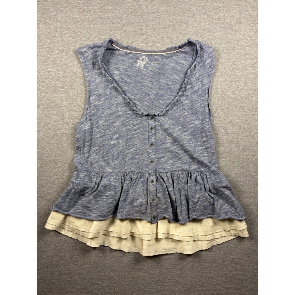 Pilcro Peplum Tank Top Size S Blue White Stripe Boho Ruffle Twee